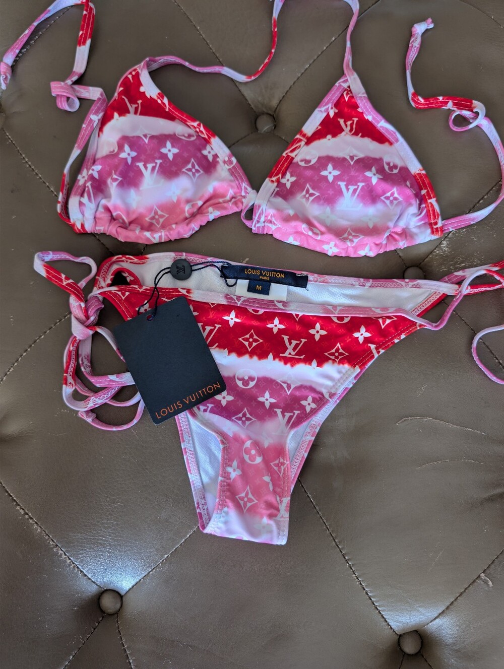 PINK AND RED Multi Color Monogram Bikini Set Size M!